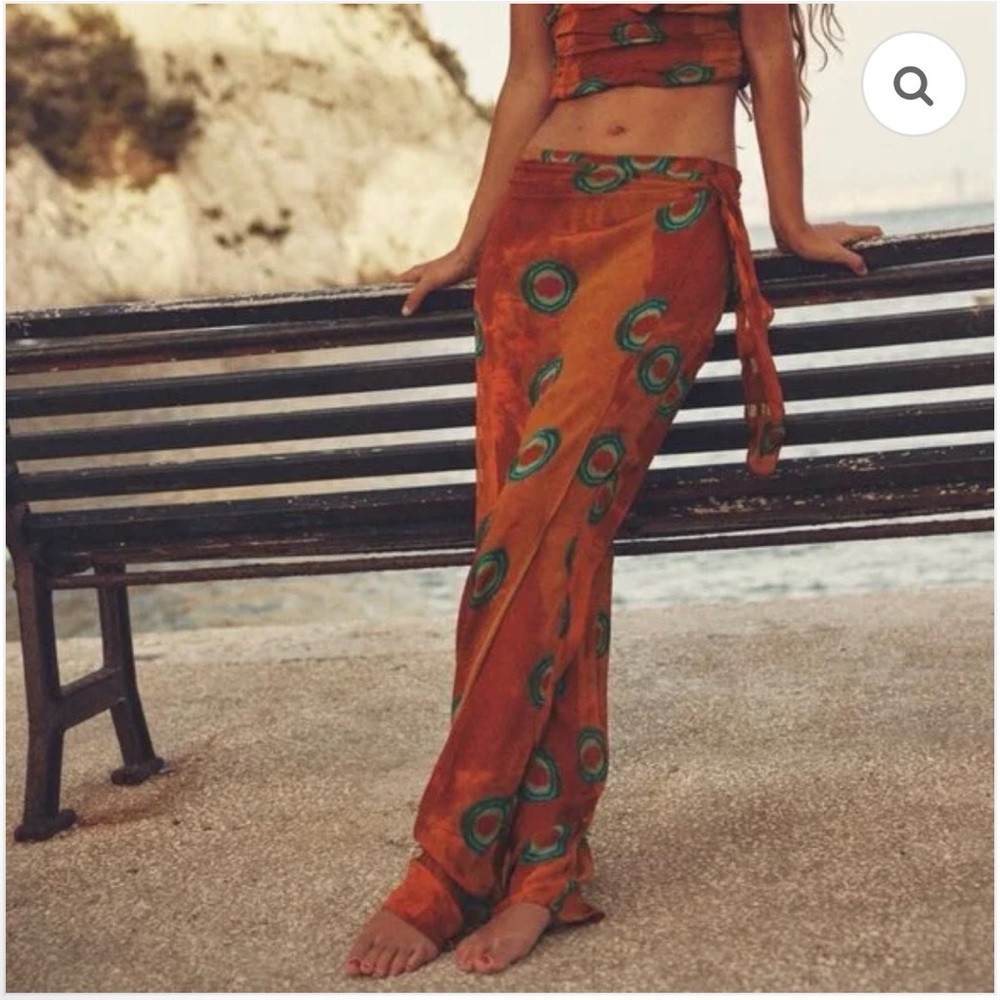 Zara Rust Printed Pareo Wrap Pants - Picture 3 of 7